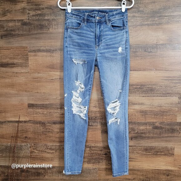 American Eagle Jeans 4 R Jegging Super Hi Rise Next Level Stretch Medium Light - Picture 1 of 13
